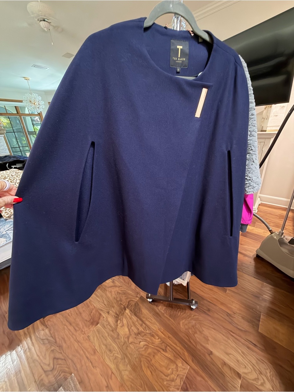 Ted Baker Navy Wool Cape with Pocket Slits